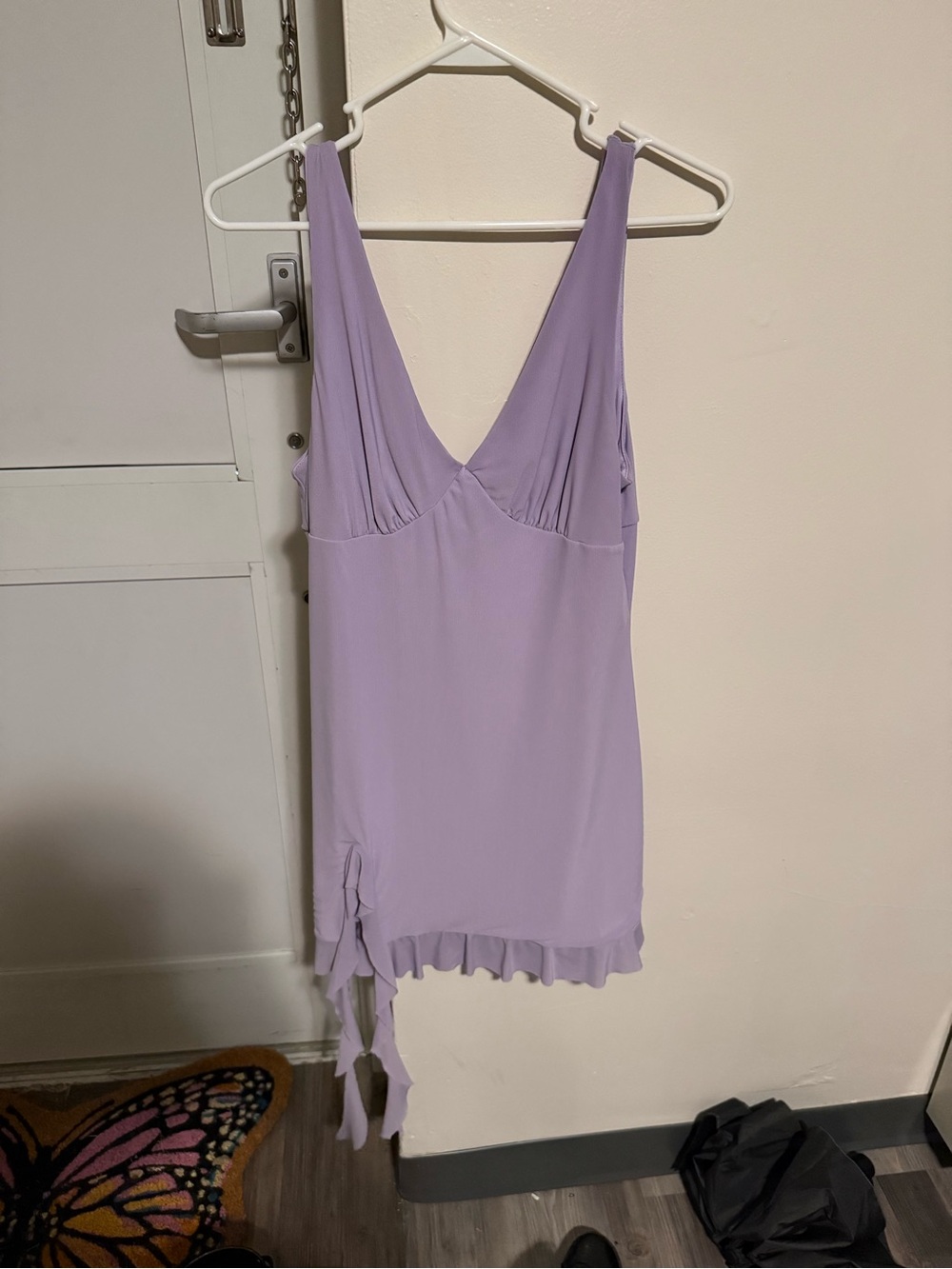 Soft Lavender V-Neck Chemise with Ruffle Hem